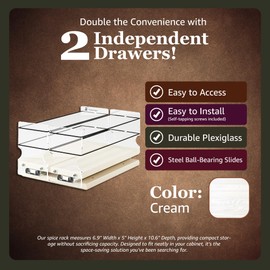 Vertical Spice - Large Pullout Sliding Spice Rack Organizer - 2 Individual 1 Tier Drawers - Premium Rolling Seasoning Holder/Caddy for Hidden Pantry Storage - Made in USA (6.9''W x 5.0" H x 10.6''D)