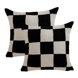 NIDITW Set of 2 Ultra Soft Checkerboard Throw Pillow Cover Microfiber Chessboard Gingham Cushion Case Cozy Fuzzy Checkered Pillowcase Decor for Home Sofa Couch 18x18 Inches (Black)