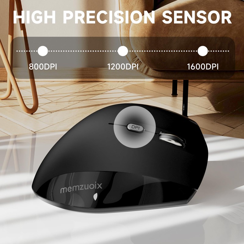 memzuoix Wireless Ergonomic Mouse,Upgraded 2.4G Optical Cordless Mice with 800/1200/1600