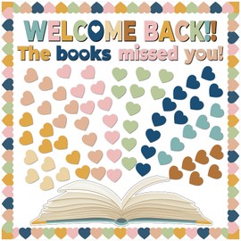 Chunnin Heart Reading Bulletin Board Decorations Set Classroom Boho Heart Bulletin Board Border Cutout Welcome Back The Book Missed You Bulletin Board Craft School Library Home Wall Decor Supplies