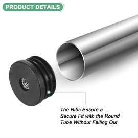 M METERXITY 6-Pack Inserts for Round Tubes with M8 Thread, 1.5" (38mm) OD Plastic Tube Insert for Chair/Table/Caster, Tubing End Cap Floor Protectors Metal Furniture Legs Glide Plug