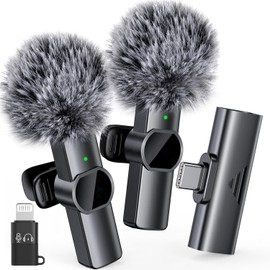 Wireless Pin Microphone Noise Reduction, 360° Recording and Recording, Windshield, External Smartphone Microphone, Plug & Play, 2 People Simultaneous Use, Ultra Mini, Clip Microphone, Compatible with