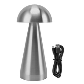 Mushroom Shape Table Lamp 3 Color Temperature LED Dimmable Cordless USB Rechargeable Modern Bedside Nightstand Lamp for Bedroom Living Room Silver