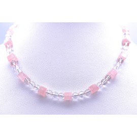 Rock Crystal Jewellery Necklace with Rose Quartz Cube Clasp 925 Sterling Silver Model Number 1055, Gemstone, Crystal