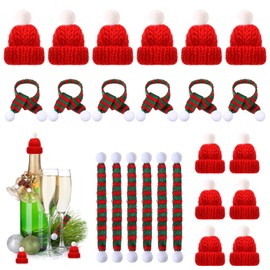 JWDMHSJ 24-piece mini Christmas hat and scarf set, mini knitted hat for Christmas, mini knitted hats, for table decoration, snowman, decoration, gift, decoration, party