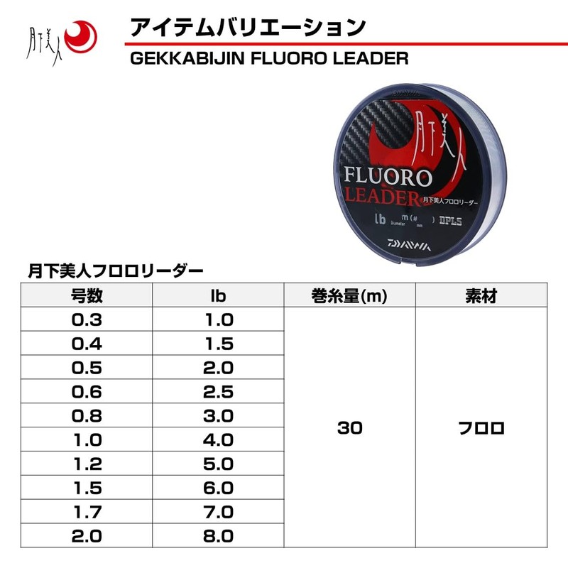 Daiwa Fluorocarbon Line Gekkabijin Fluoro Leader 5lb. 30m (98ft) Natural
