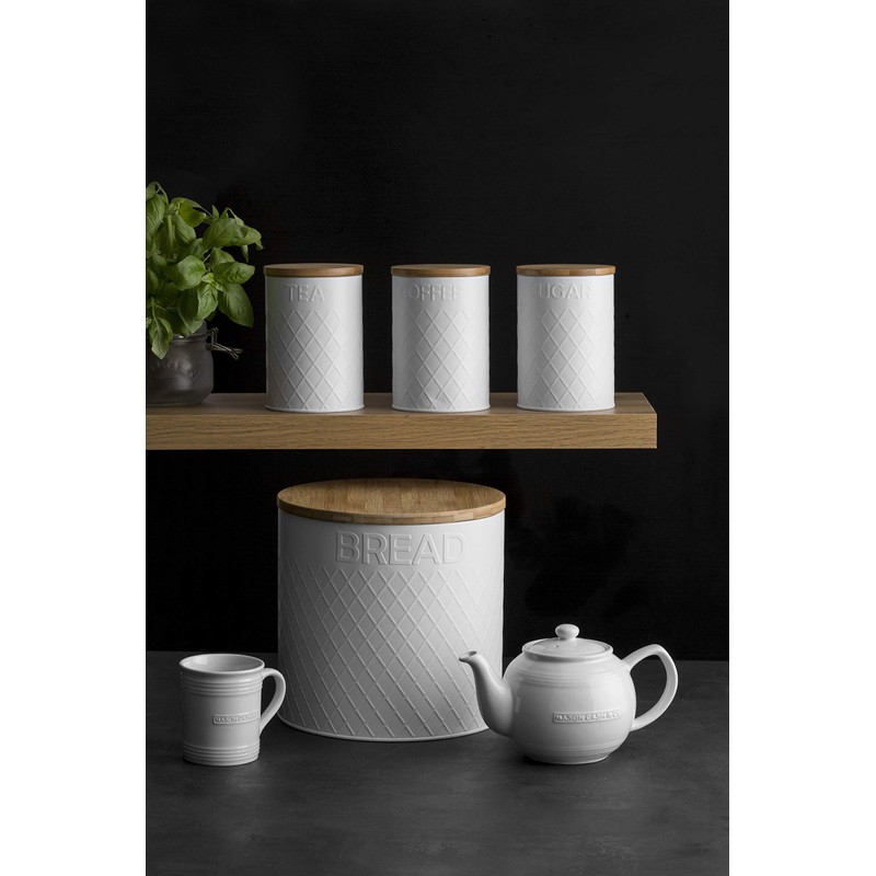 Typhoon Living Embossed Round, Stainless-Steel, White Bread Bin, 25 x