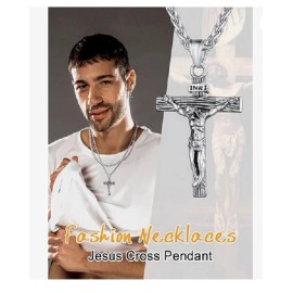 Fashion Jewelry Man's  CRUCIFIX JESUS GOD CROSS FAITH BLESS PRAY HOPE On 24" silver 925 Necklace