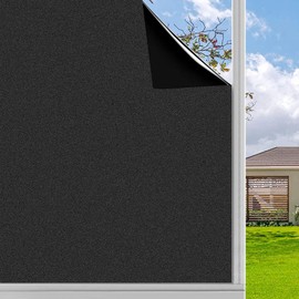 Finnez Blackout Window Privacy Film No Glue Necesary Static Cling,Anti-UV,Black Window Film 100% Light Blocking for Home Or Office 45.2 Inch x 6.5 Feet