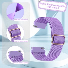 Polyjoy 2 Stück Kinder Nylon Armbänder kompatibel mit Anio 5 Armband, Weiches, dehnbares Mädchen Jungen Ersatzbänder für Anio 5-Rosa+LilaPurle