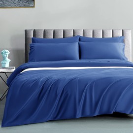 SAKIAO 1200 Thread Count Cotton Sheets, 100% Egyptian Cotton Sheet for King Size Bed, Sateen Weave Bed Sheets 17-Inch Deep Pocket - Breathable and Hypoallergenic - 4 Piece (Ocean Blue, King)