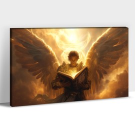 ANRUOXI Christian Wall Art, Armor of God Angel Warrior Holding Bible Picture, Framed Religion Canvas Prints, Modern God Wings of Angel Painting for Living Room Bedroom Bathroom Decoration 18x24 Inch