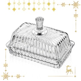 Clear Crystal Butter Dish with Lid, 6.2" Covered Glass Butter Dish with Cover Long Handle, Crystal Glass ButterTray for Countertop