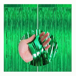 CC wonderland zone Pack of 2 Green Tinsel Curtains - Metallic Foil Curtains (1 m x 2 m) Tinsel Curtain for Party Decoration, St. Patrick's Day Decoration