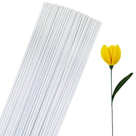 Featuman White Floral Stems Plastic, 16 Inch 2 Gauge Artificial Flower Making Accessory, 100 Piece for Crafts, DIY Bouquet Stem Wrapping, Flower Arrangements