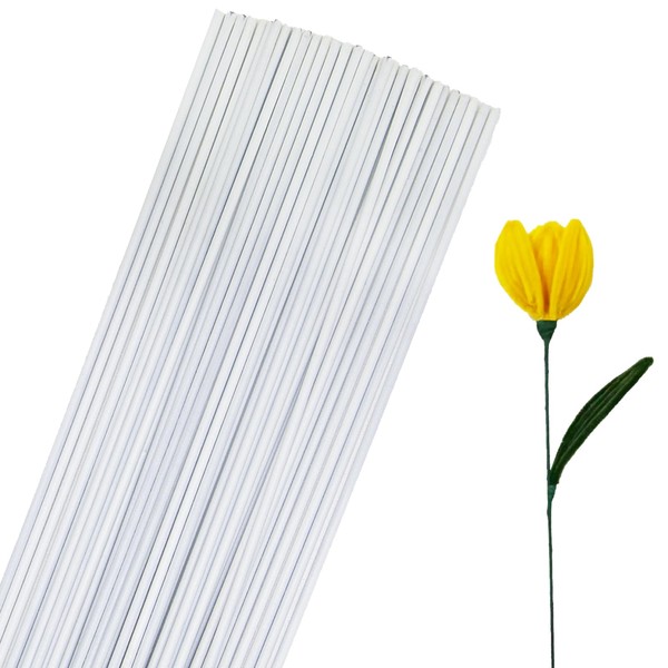 Featuman White Floral Stems Plastic, 16 Inch 2 Gauge Artificial