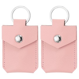 PATIKIL Leather Key Fob, 2 Pack Genuine Leather Keys Cover Portable Key Rings Air Tag Holder for Home Office Cars Keys ID Key Cards, Pink