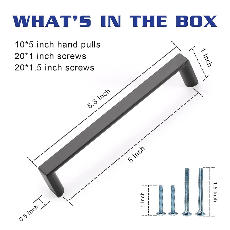 KNOKLOCK 10 Pack 5 Inch(128mm) Kitchen Cabinet Handles Matte Black