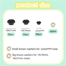 Zhbrchz 130pcs Plastic Safety Noses 3 Sizes Black Craft Nose with Washers for Amigurumi Crochet Bears Dog Stuffed Animals Doll Making