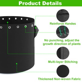 Molgoc 3 Gallon Plant Grow Bags 5-Packs with Holes,Thichkened Non-Woven Aeration Fabric Pots with Handles - Reinforced Weight Capacity