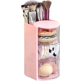 Toketa organizador de maquillaje giratorio 180° para escritorio, también porta-plumas y hair accessories organizer; rotatable makeup brush holder de 3 capas en rosa
