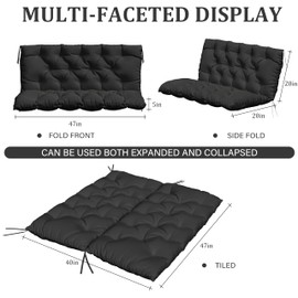 Porch Swing Cushion with Backrest,Waterproof Bench Cushion for Outdoor Furniture,2-3 Seater Replacement Thickened 5 in swing cushion,with Ties,Patio,Outdoor,Backyard and Garden (Black,47x40 in)