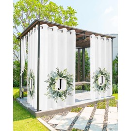 Indoor Outdoor Curtains for Patio Farmhouse J Letters with Watercolor Eucalyptus Wreath Outside Curtains Waterproof Grommet Privacy Light Filter Drapes for Porch Pergola Gazebo 52"Wx108"L 1 Panel