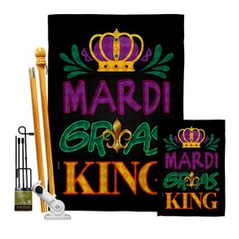 Mardi Gras King Patio Decor Banner Wall Art Flag Poles For Outside House Stand Outdoor Decorations Garden Tapestry Yard Signs Masquerade Party Spring Carnival Festival Holiday French Gifts Made In USA