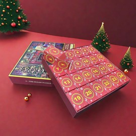 Alihoo Christmas Advent Calendar 2024 Jigsaw Puzzles, 24 Boxes 1008 Pieces Puzzles Countdown to Christmas Xmas Family Holiday For Adults And Kids (Red)