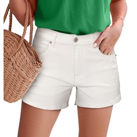 Angerella Jean Shorts for Womens Ladies Casual Comfy High Waisted Denim Shorts Summer Pocketed Hot Short Pants White XL
