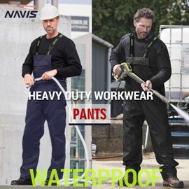 NAVIS MARINE Workwear Bib Overalls for Men-Waterproof Adjustable for Fishing and Outdoor Work(Navy Blue,Large)