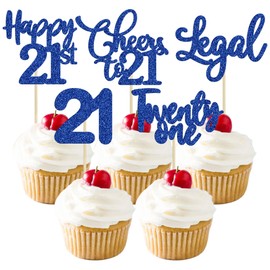 Paquete de 30 adornos para magdalenas de feliz cumpleaños 21 cumpleaños con purpurina azul oscuro, 21 fabulosos saludos a 21 años de edad, para decoraciones de pasteles de feliz cumpleaños 21