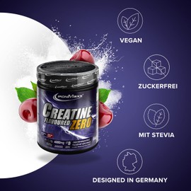IronMaxx Creatine Powder Flavoured Zero - Kirsche, 500g Dose | hochdosiert mit 4500mg Kreatin Monohydrat pro Portion | vegan und zuckerfrei