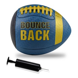 BOUNCEBACK PassCatch Training Football, Blue Strips, Solo Practice Fatherless Football, Youth Size 7(Ages 5-14)(with Pump)