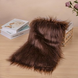 Qidkeo Brown Faux Fur Fabric by The Yard for Crafts 18" X 61" Inch Wide Furry Fabric for Sewing, Costumes, Upholstery & Pillows Long Pile Faux Fur(Brown,Half Yard)