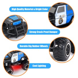 Pup Go Police Car Remote Controlled with Light for Children 3-9 Years, Robust Police Car Toy Toddler, Mini RC Car, Monster Truck, Offroad, Indoor, Outdoor, Christmas, Birthday Gift, Boy, Black