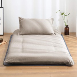 Kumori Mattress Cover, Single, 100% Cotton, Fade Washed, Fully Washable, Japanese Style, Gentle On Skin, Full Cover, Full Zipper, 3.4 x 7.1 ft (105 x 215 cm), Khaki