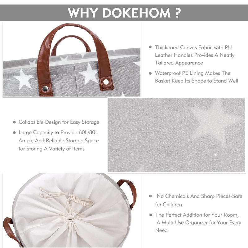 DOKEHOM 20 Inch Thickened Foldable Round Storage Laundry Baskets, Cotton