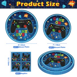 120 Pcs Video Game Birthday Decorations Game Birthday Party Supplies Video Game Decorations Tableware Set Include Plates for Game on Birthday Decorations Kids Serves 40 Guests
