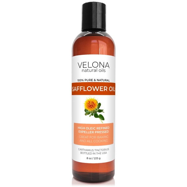 velona Safflower Oil 8 oz | 100% Pure and Natural Carrier Oil | Refined, Cold Pressed | Cooking, Skin, Hair, Body & Face Moisturizing | Use Today - Enjoy Results