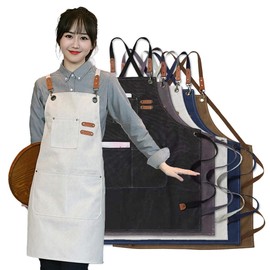 deoway Apron, Outdoor Apron, Camping, Work Apron, Large Type, Tool Pocket, Barbecue, Thick Cotton Work Clothes, Front Post, Cafe Apron, One Size Fits All, white