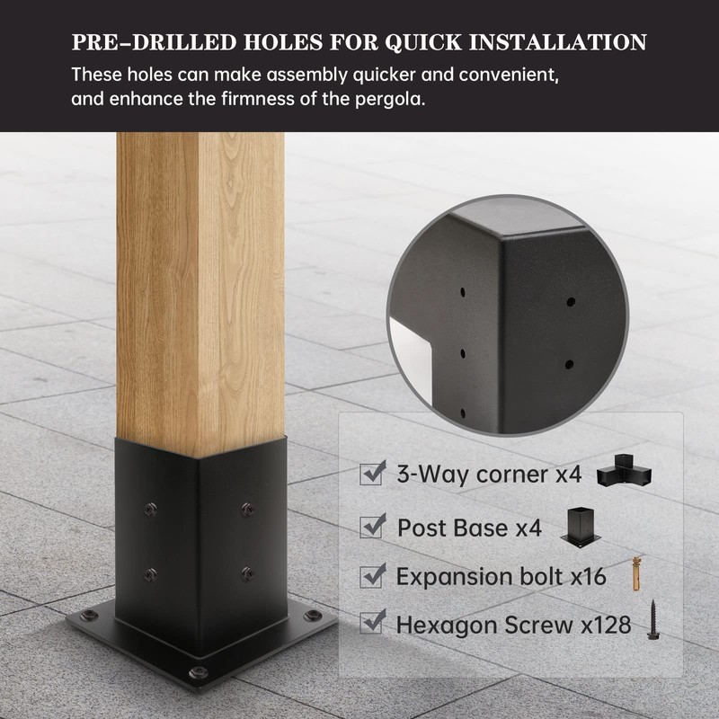 Grehitk Pergola Kit, Pergola Brackets 3-Way Right Angle Corner Bracket