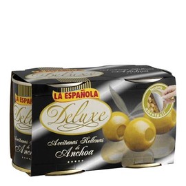 La Espanola. Deluxe Classic Green Olives Stuffed with Anchovies. 2 x 200g pack (2 x 7.05oz). Pack of 4.
