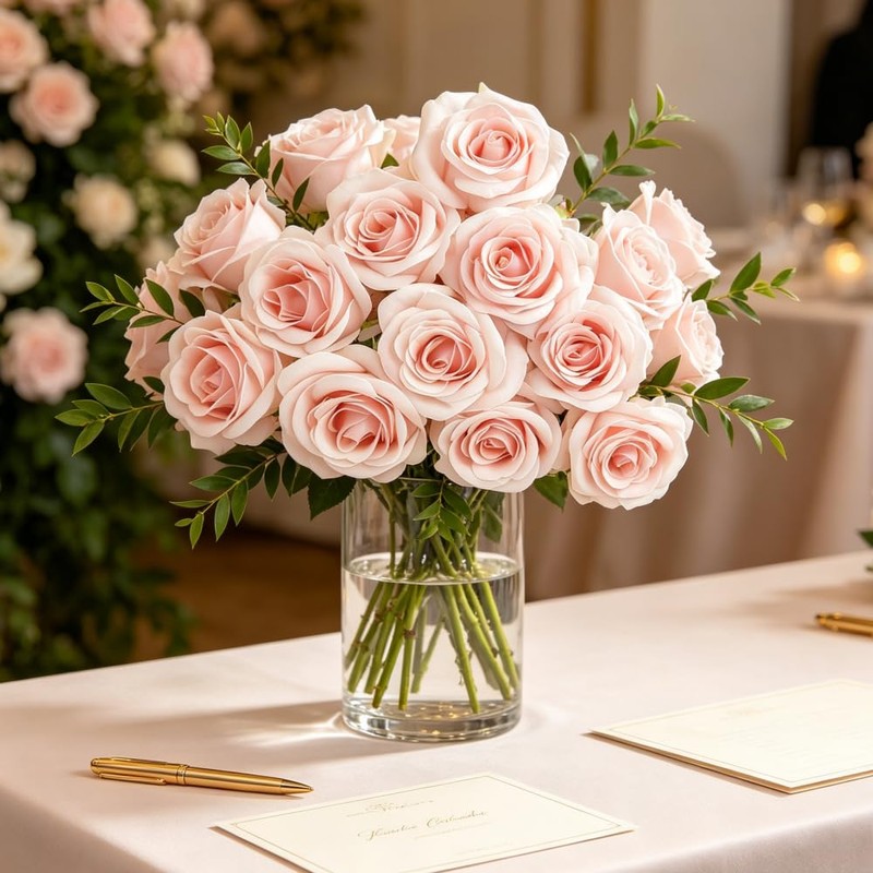 Yigeitopli 10Pcs Pink Artificial Silk Roses with Stems for Decor
