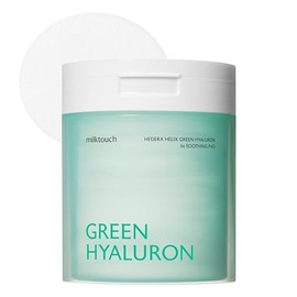 MILKTOUCH Milktouch Green Hyaluron Toner Pads - Almohadillas faciales hidratantes y calmantes con ácido hialurónico y centella asiática para pieles sensibles, cuidado de los poros, uso diario, calma