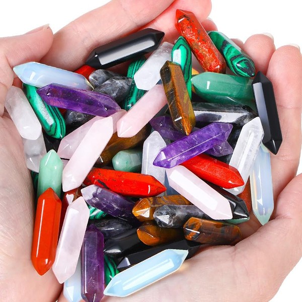 DUQGUHO 50 Pcs Healing Crystals Wands Natural Hexagonal Crystal Points