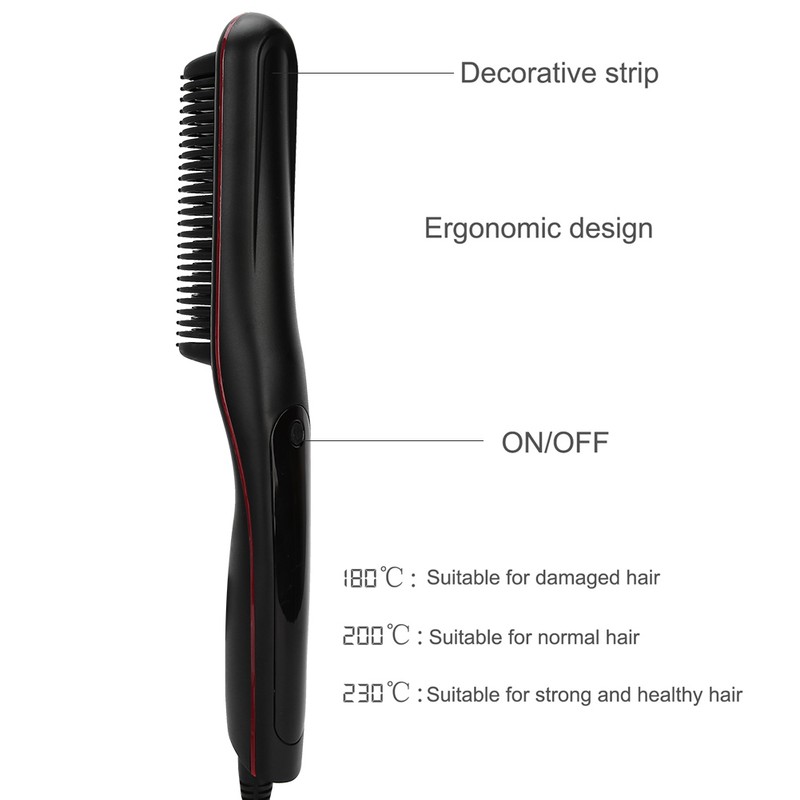Electric Hair Straightener Comb Anti Scald Beard Straightener Brush (Black