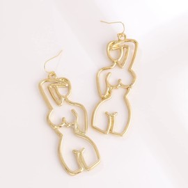 Gold Abstract Body Lady Face Dangle Earrings for Women Jewelry Vintage Face Dangle Earrings (Gold 3)