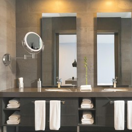 LEDOOLE Makeup Mirror Wall Mounted with Lights and 10X Magnification, 8 Inches Rechargeable Double Sided Magnifying, Touch Dimmable Extended Arm 360 Rotation, Foldable Cosmetic Mirror Brushed Nickel