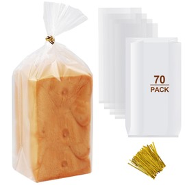 vivinin 70 Pack Bread Bags & 100 Pack Ties, 8" x 4" x 18" Clear Bread Bags for Homemade Bread, Reusable Plastic Bread Storage Bags for Bakers, Bakery Owners